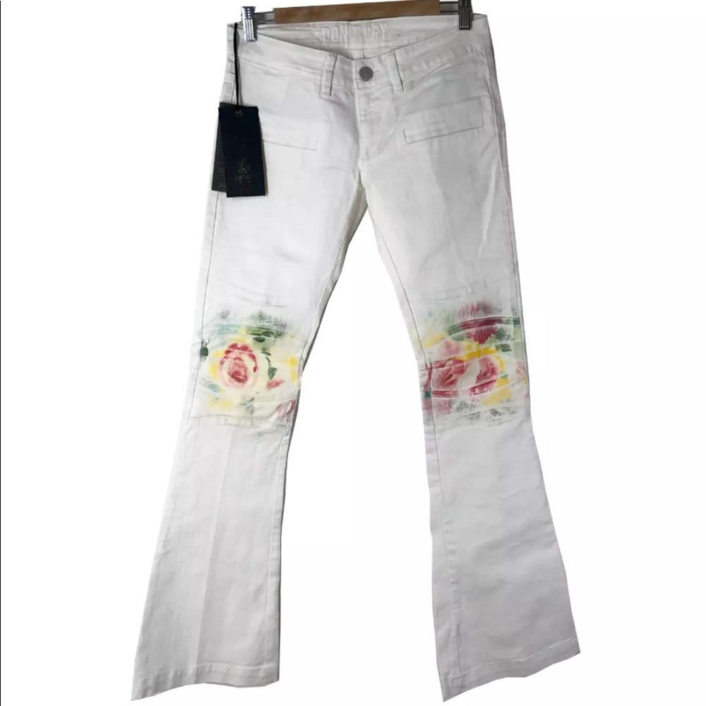 RARE Don’t Cry Italian painted white jeans flared